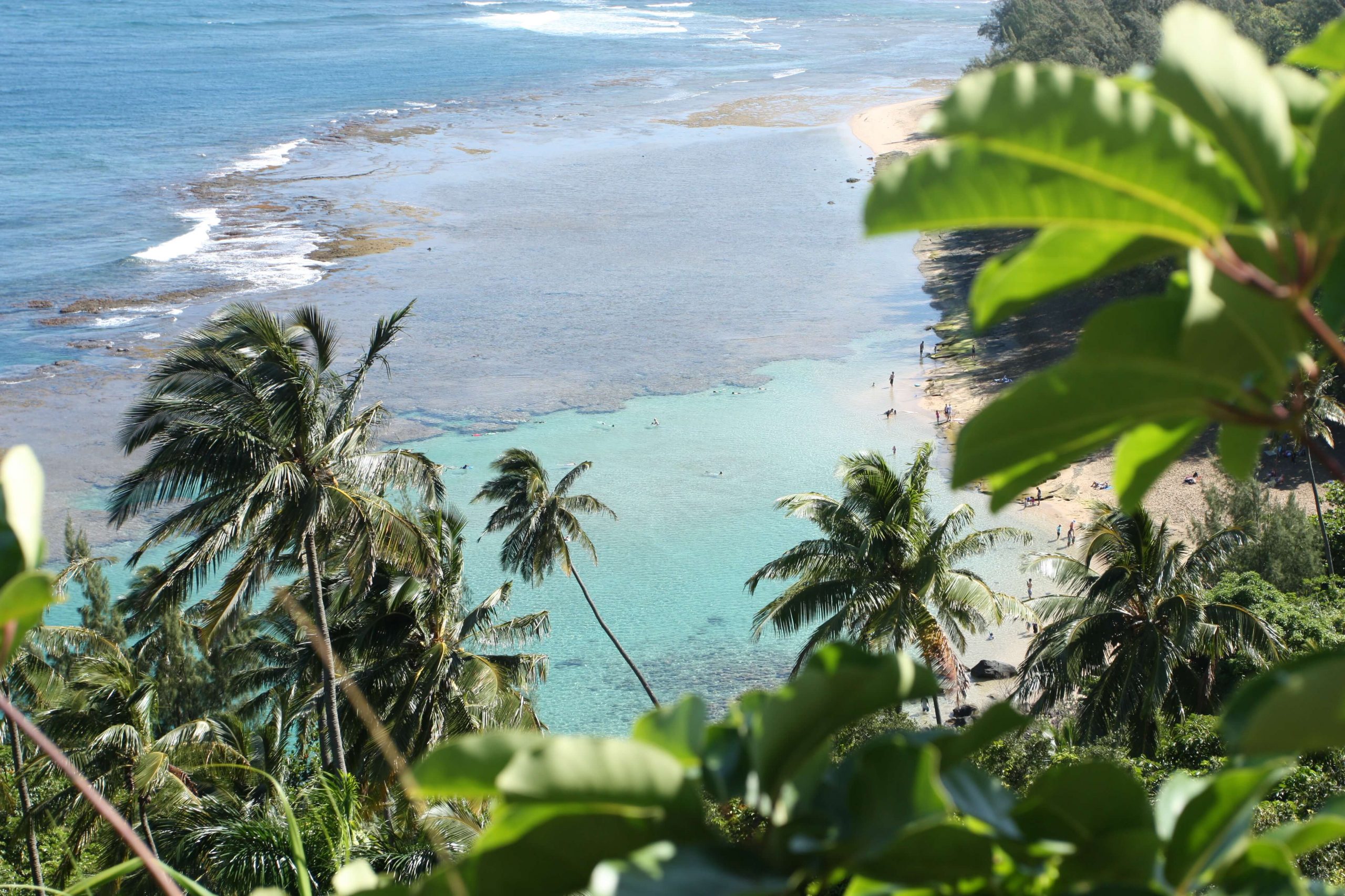 View of Ke'e Beach from a hiking trail along the Napali Coast