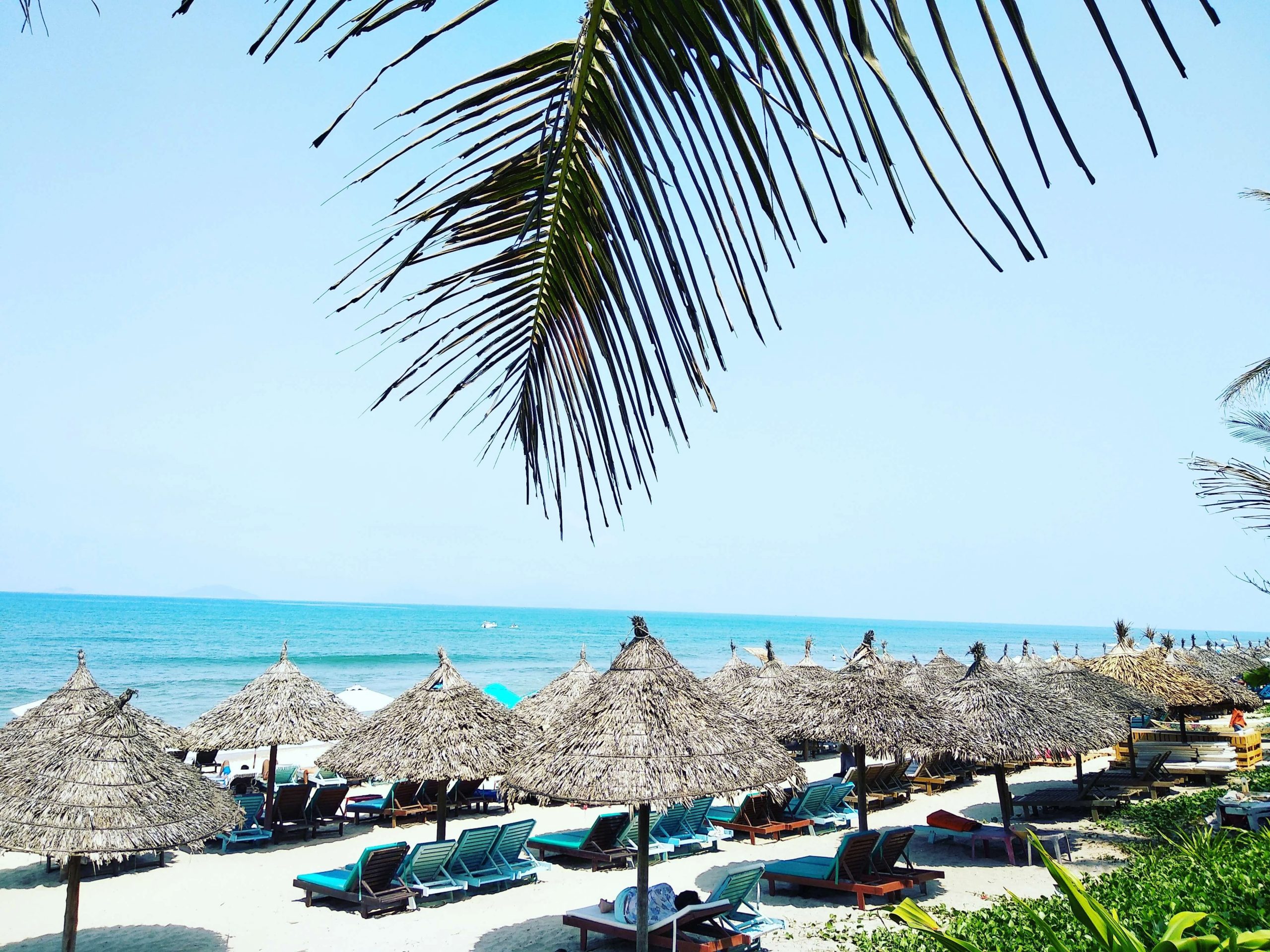sun loungers under canopy on beach