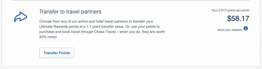 Screenshot of Ultimate Reward Transfer Partners.