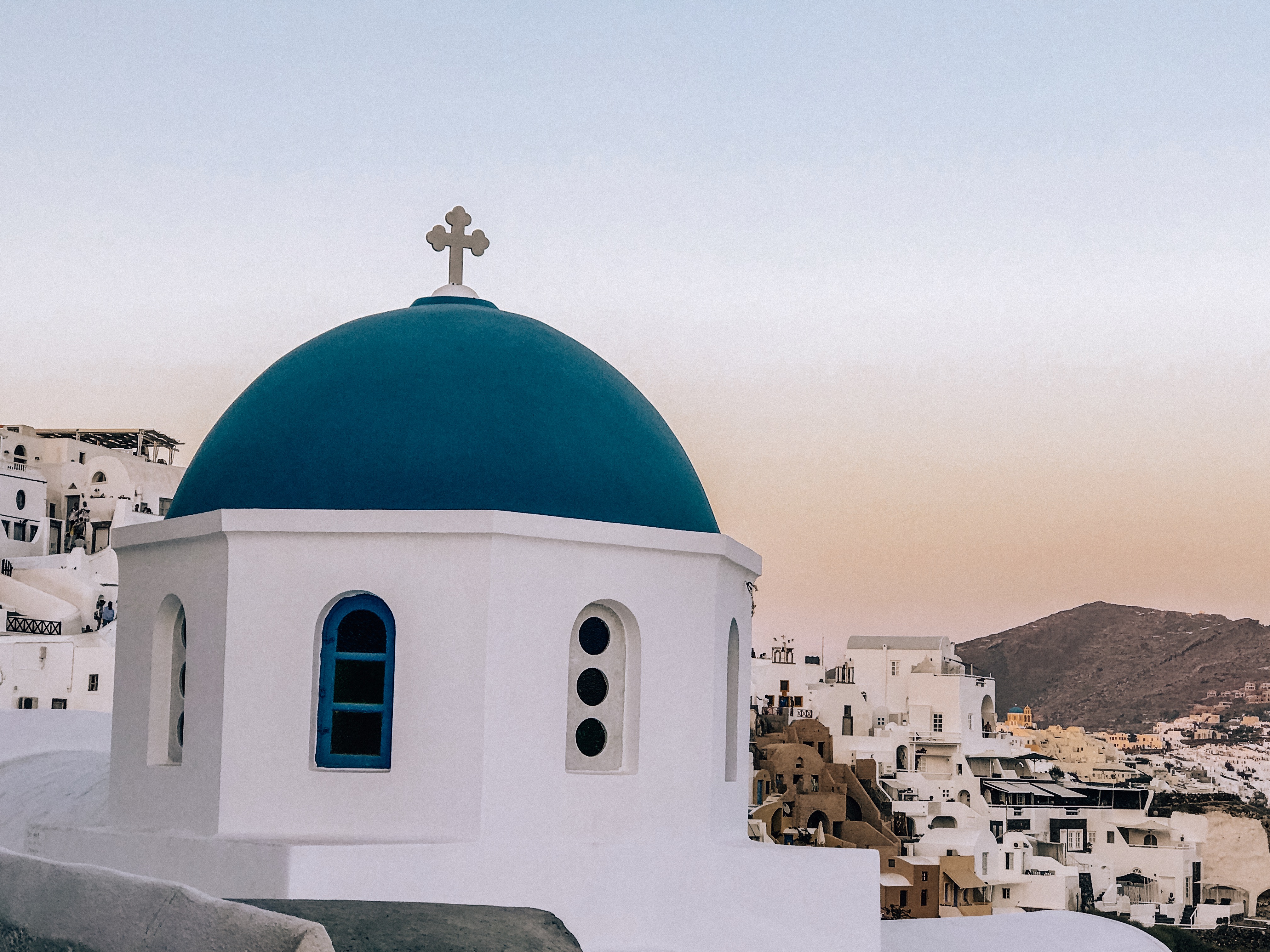 Blue roof top in Santorini Greece