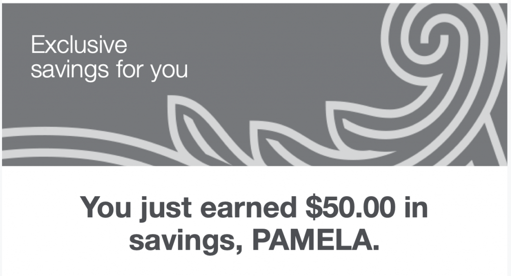 Screen shot of savings from American Express