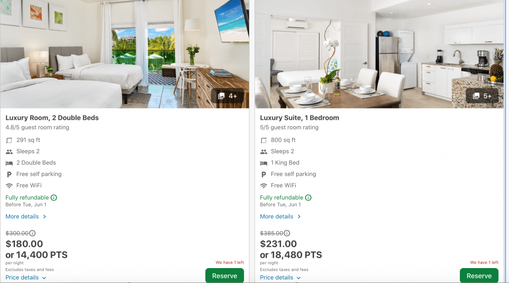 Details of Two hotel rooms