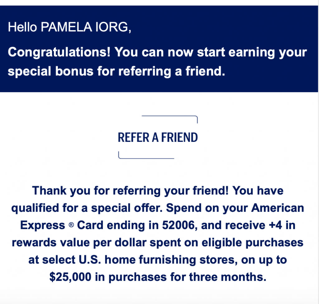 Thanks for referring friend screenshot