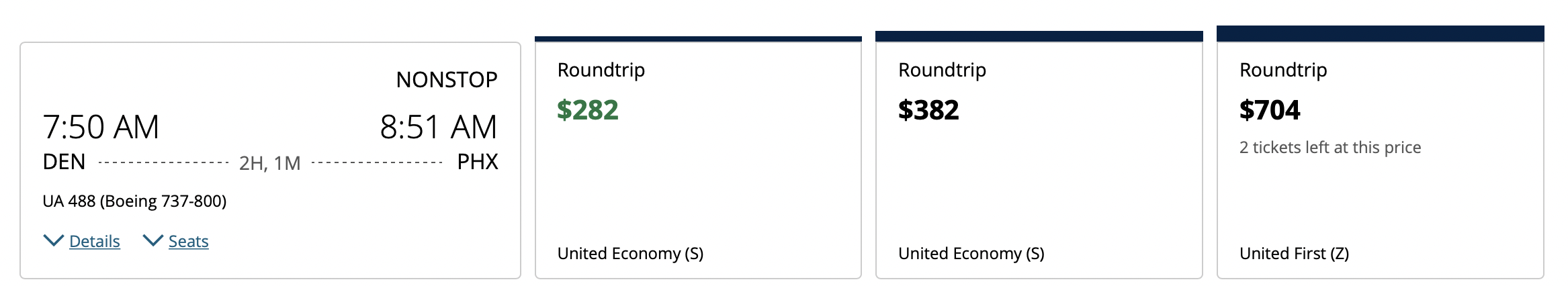 Screenshot of flight cost