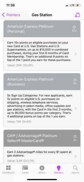 screenshot of best gas station card