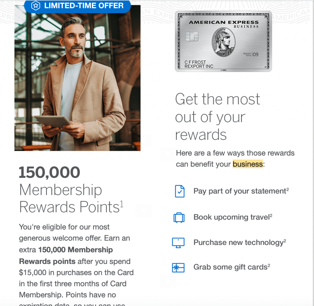 Screenshot of AMEX Credit Card Application