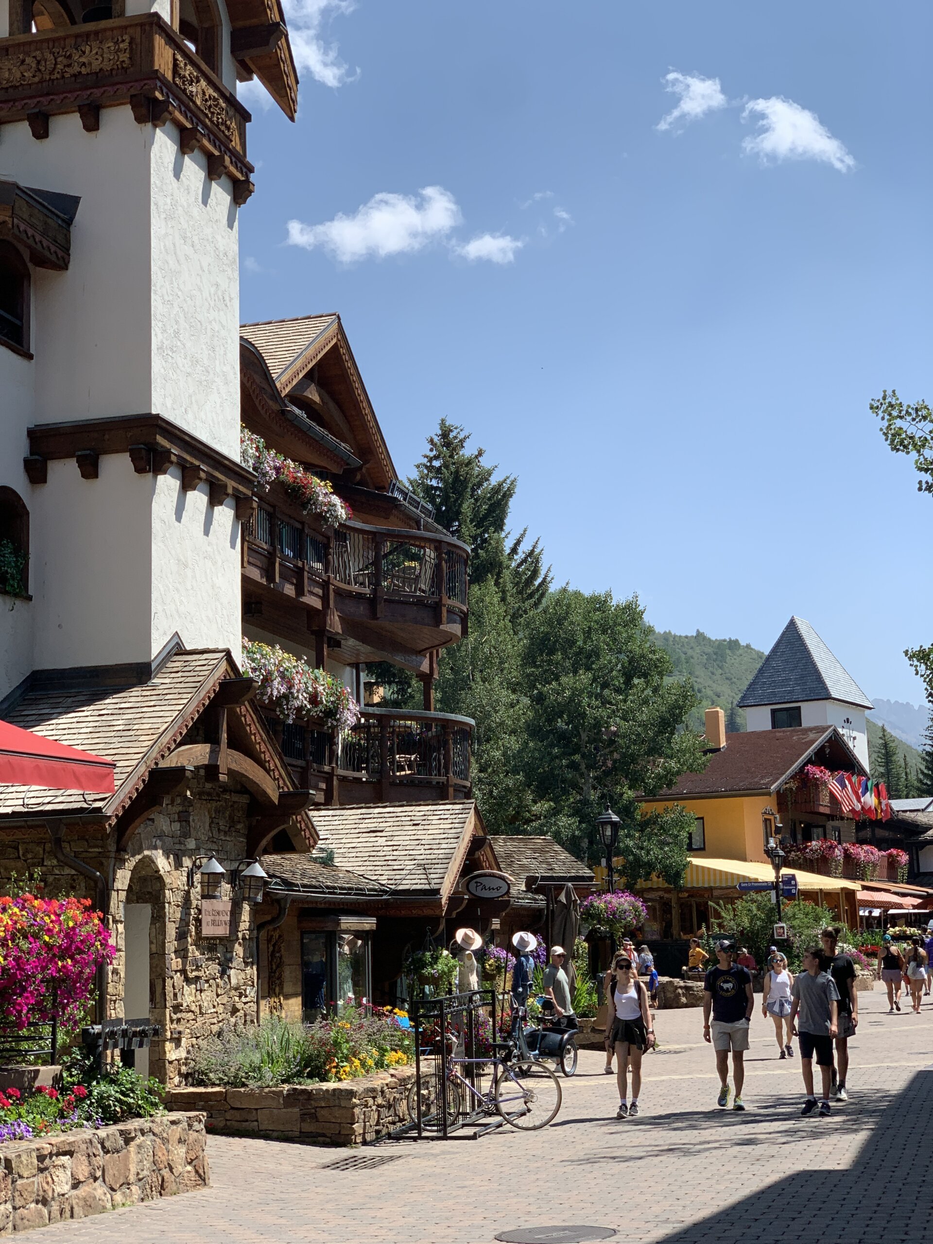 White buildings set among trees