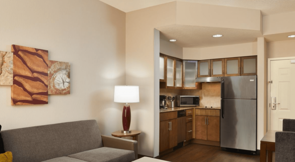 Hotel living/kitchen area