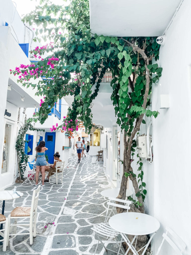 Grey cobblestone streets with white buildings
