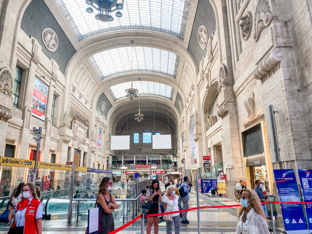 inside of train station with dome ceiling