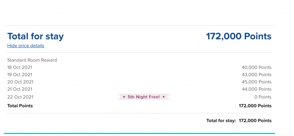 Screenshot Hilton award redemption