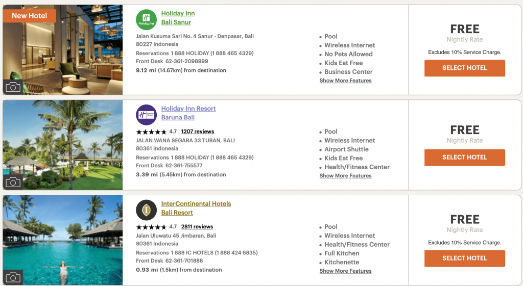 Screenshot IHG redemptions
