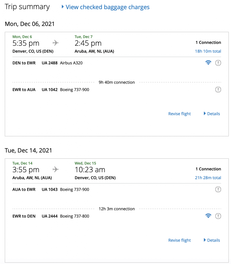 Award Flight to Aruba screenshot