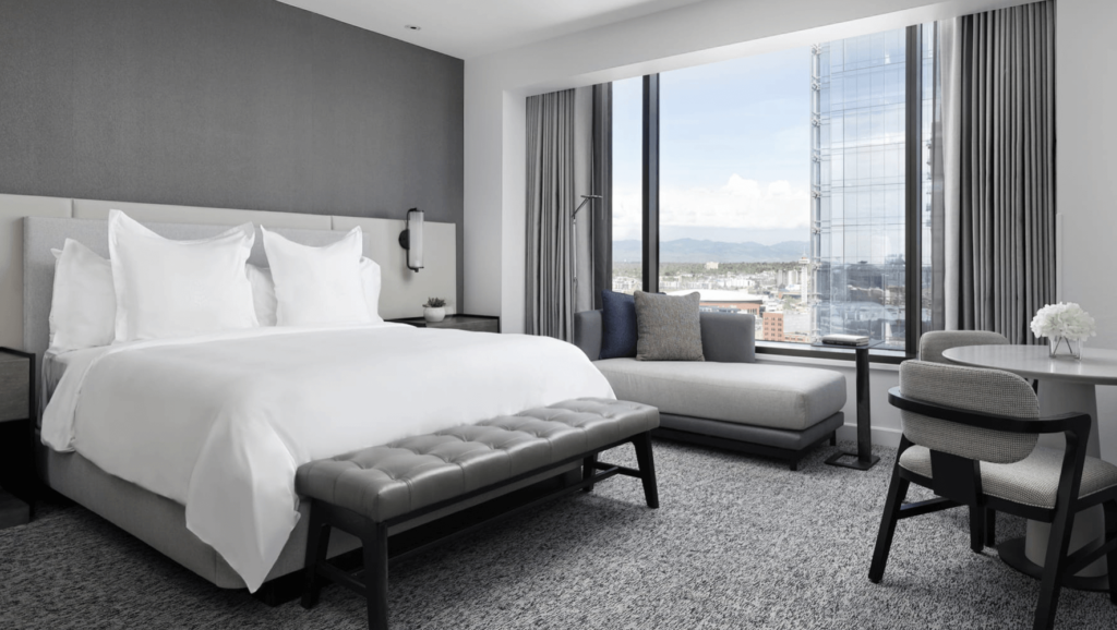 Grey and White Hotel Room