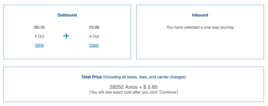 Screenshot of AA flight to Maui