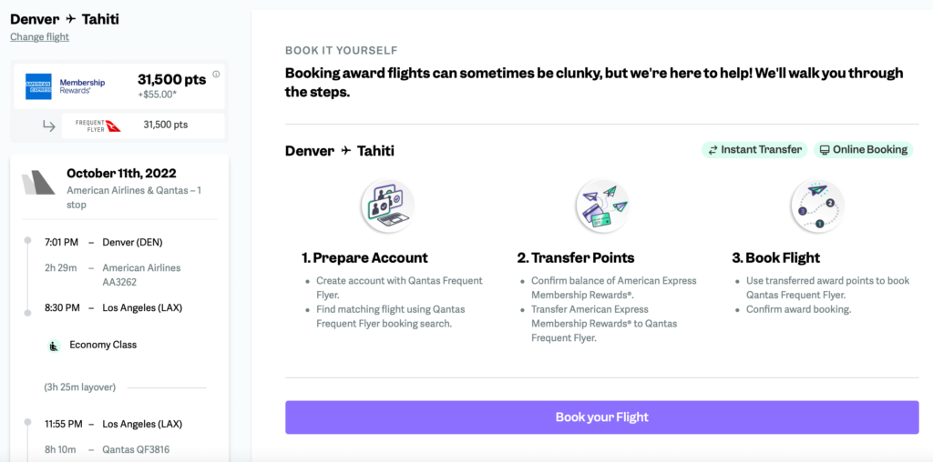 Screenshot of Award Flight