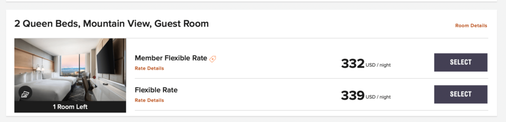 Screenshot of a Marriott hotel pricing