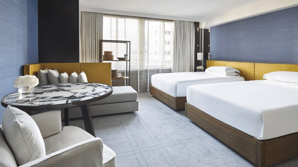 Hotel room with two beds