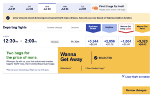 Screenshot Southwest flight