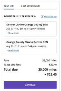 Screenshot of United Award Flight