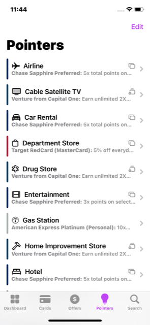 Screenshot cardpointers
