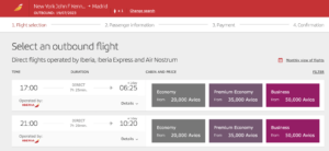 Screenshot Iberia Award Flights
