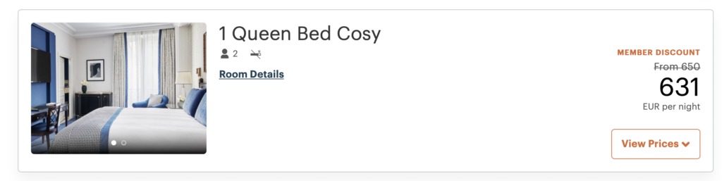 Screenshot price of Paris Intercontinental hotel