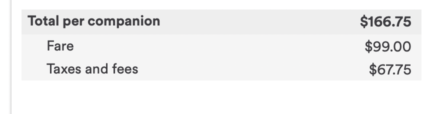 Screenshot companion fare price