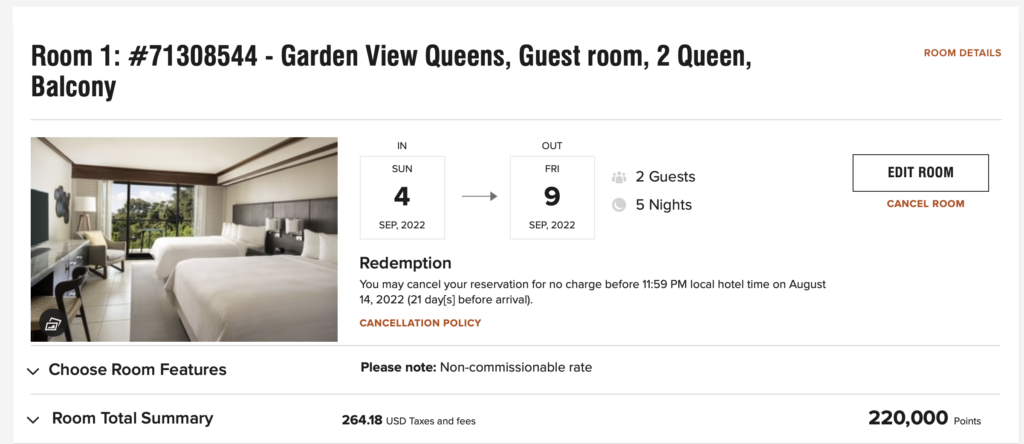 Screenshot of hotel reservation