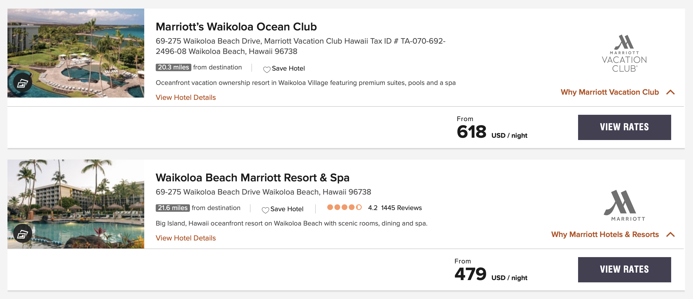 screenshot of Marriott award nights