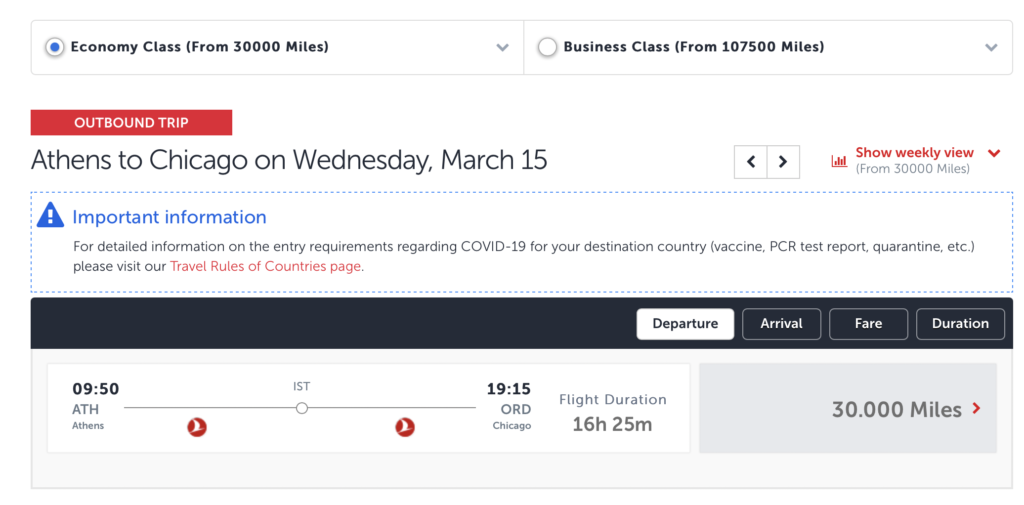 Screenshot award flights