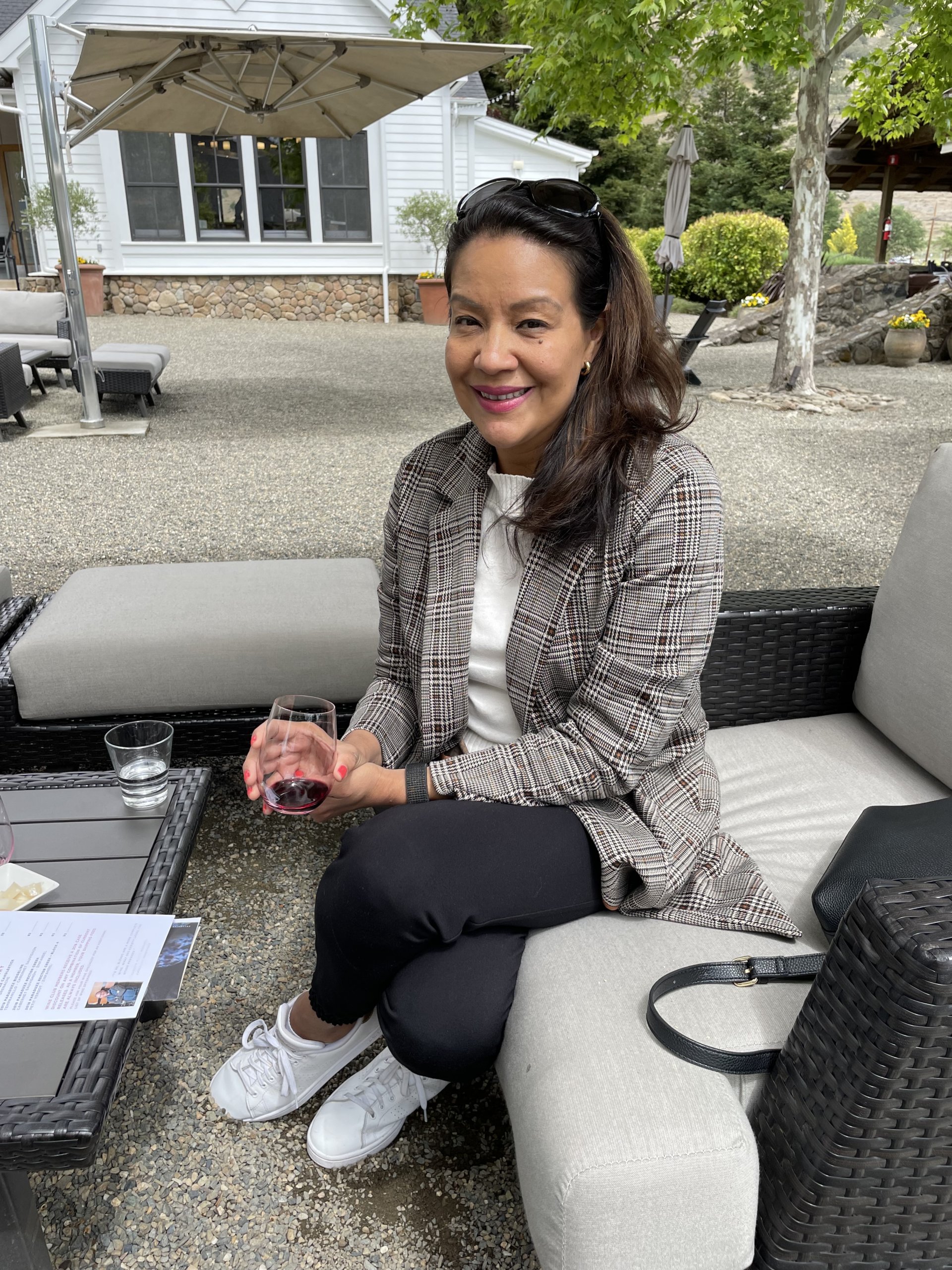 Woman sitting on couch