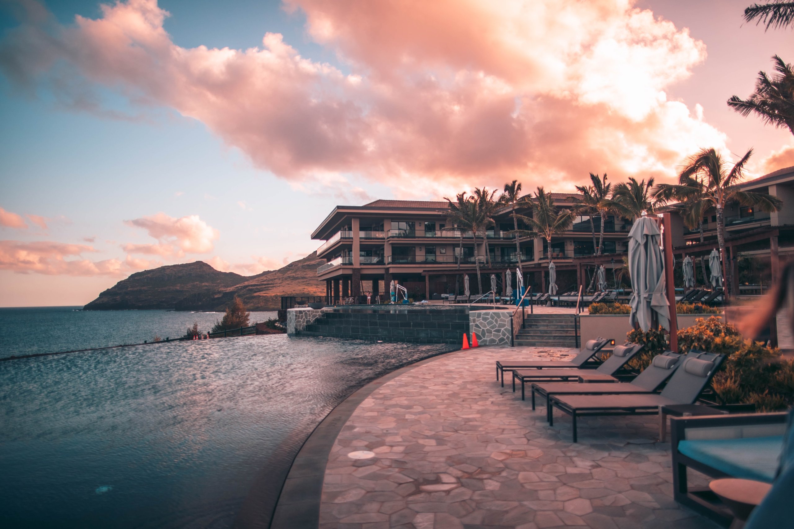 Large hotel near sand and water