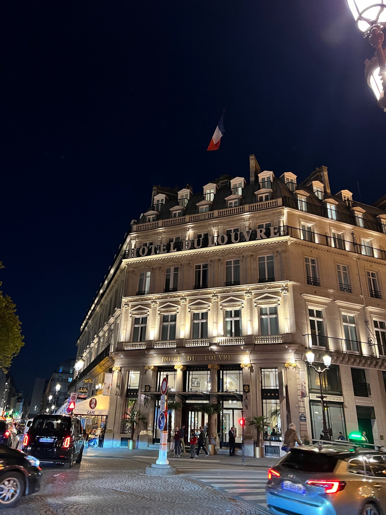 Hotel lit up at night