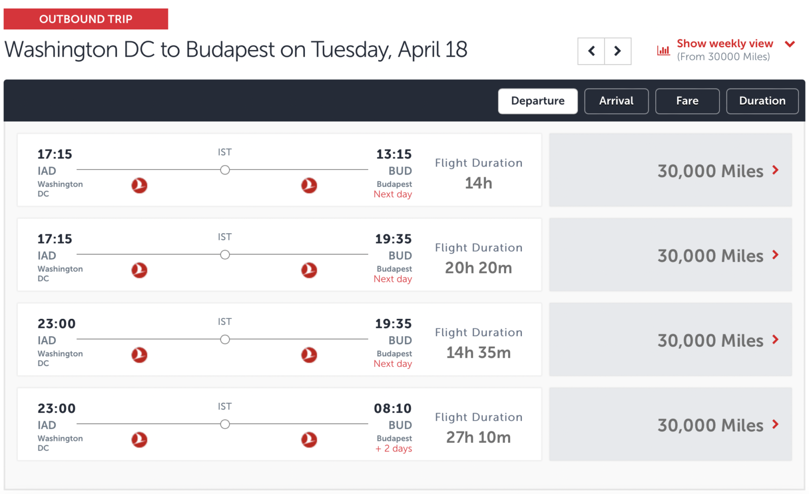 Screenshot Turkish Airline flights