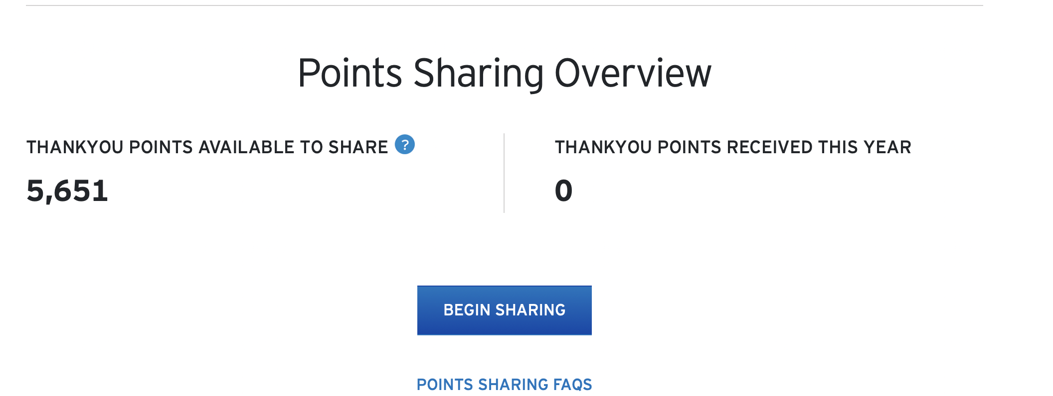 Screen shot of ThankYou points sharing