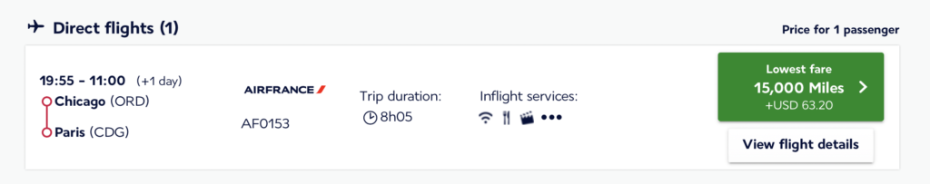 Screenshot AirFrance flight