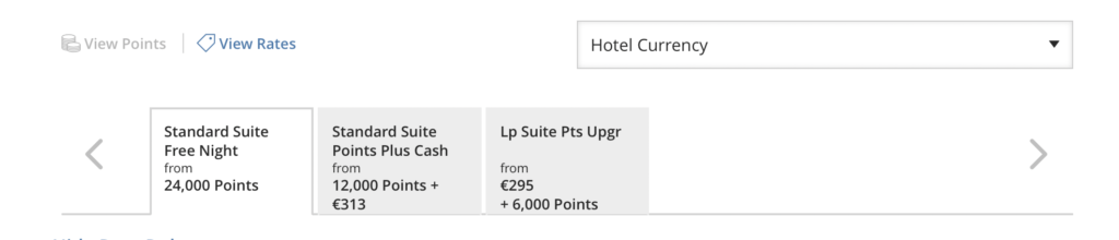 Screenshot of hyatt stay in points