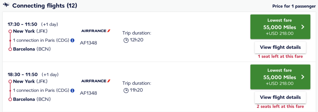 Screenshot of Air France flight