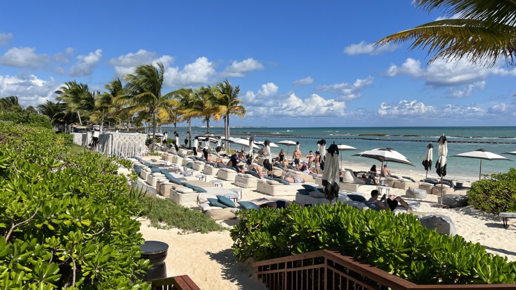 Lounge chairs near beach