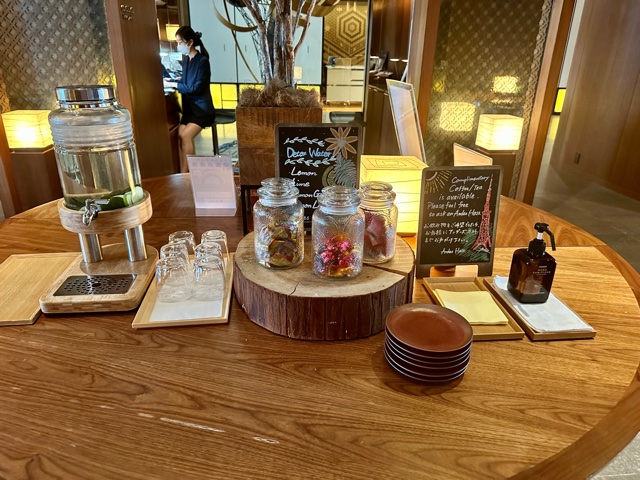 Treats and water on table