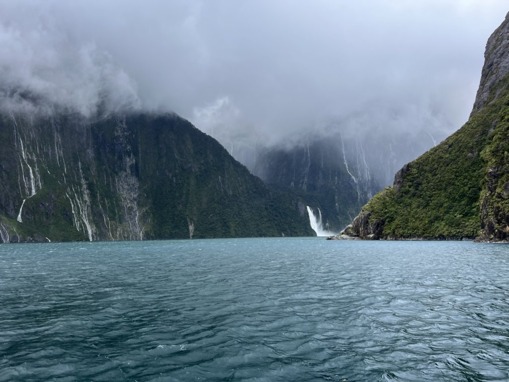 blue water, large cliffs