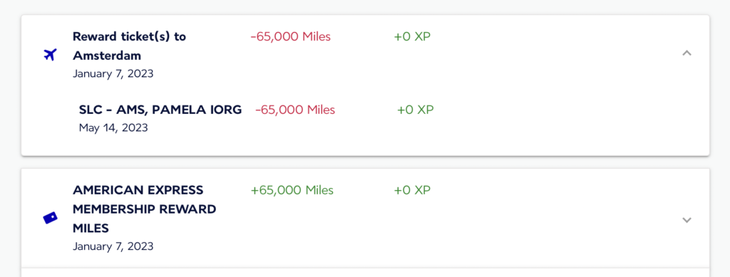 Screenshot of Air France flights