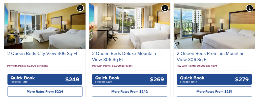 Screenshot of Hilton hotel costs