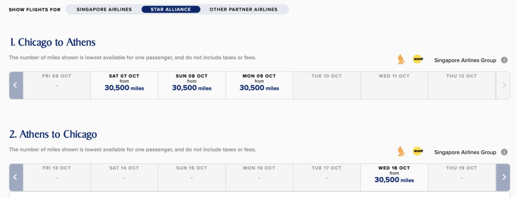 Screenshot flights to Athens