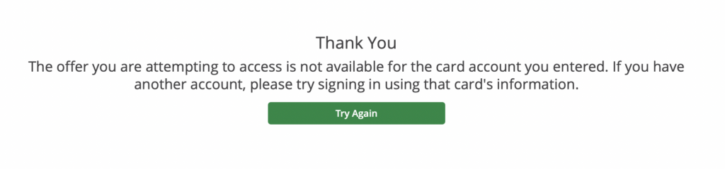 Screenshot of "OFFER not available" 