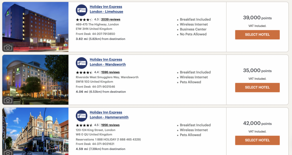 Screenshot of Holiday Inns in London