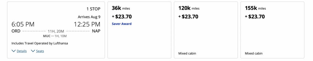 Screenshot United flight to Naples, Italy