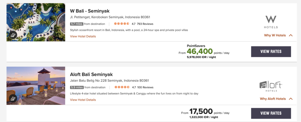 Screenshot of Marriott hotels in Bali