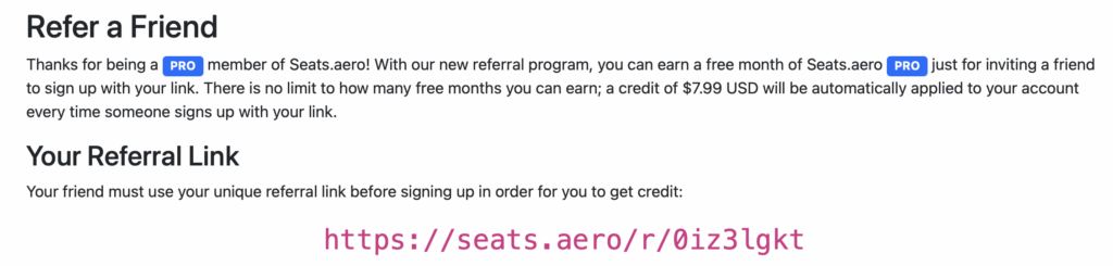 Screenshot seats.aero site